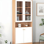 Sleek Wood Glass Door Bookcase with Adjustable Shelves