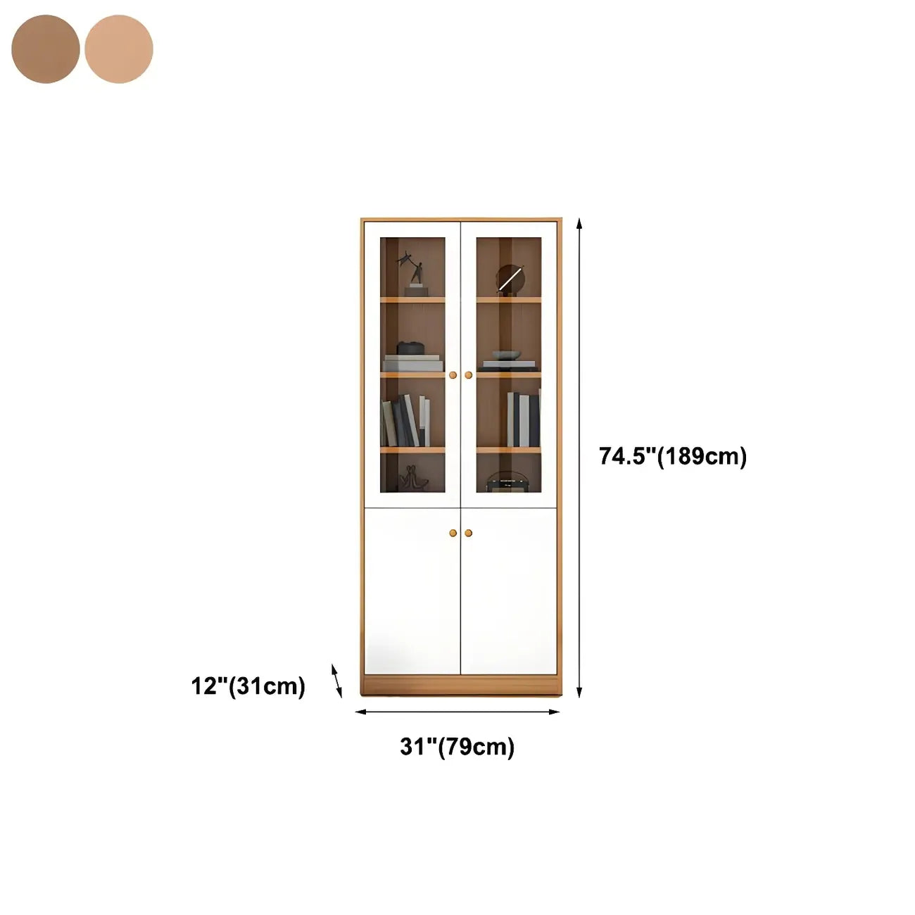 Sleek Wood Glass Door Bookcase with Adjustable Shelves