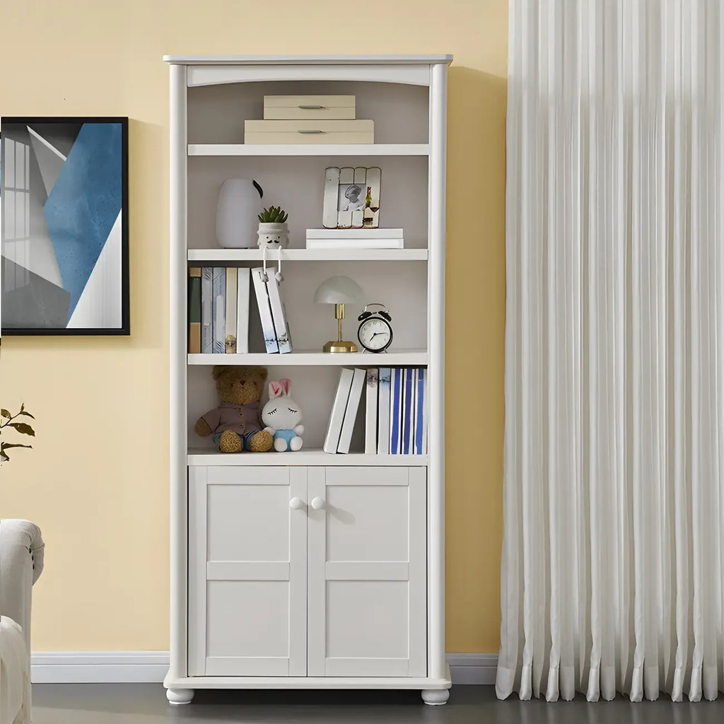 Modern White Wood Bookcase with Storage for Home Office