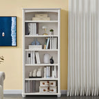 Modern White Wood Bookcase with Storage for Home Office