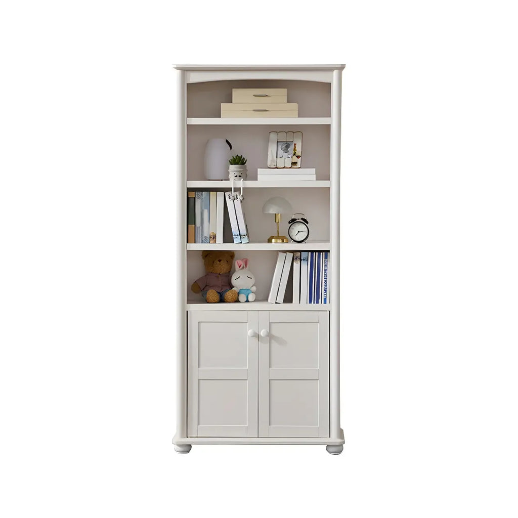 Modern White Wood Bookcase with Storage for Home Office