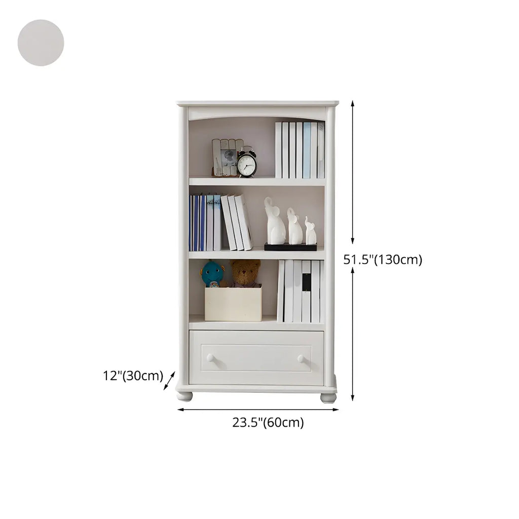 Modern White Wood Bookcase with Storage for Home Office