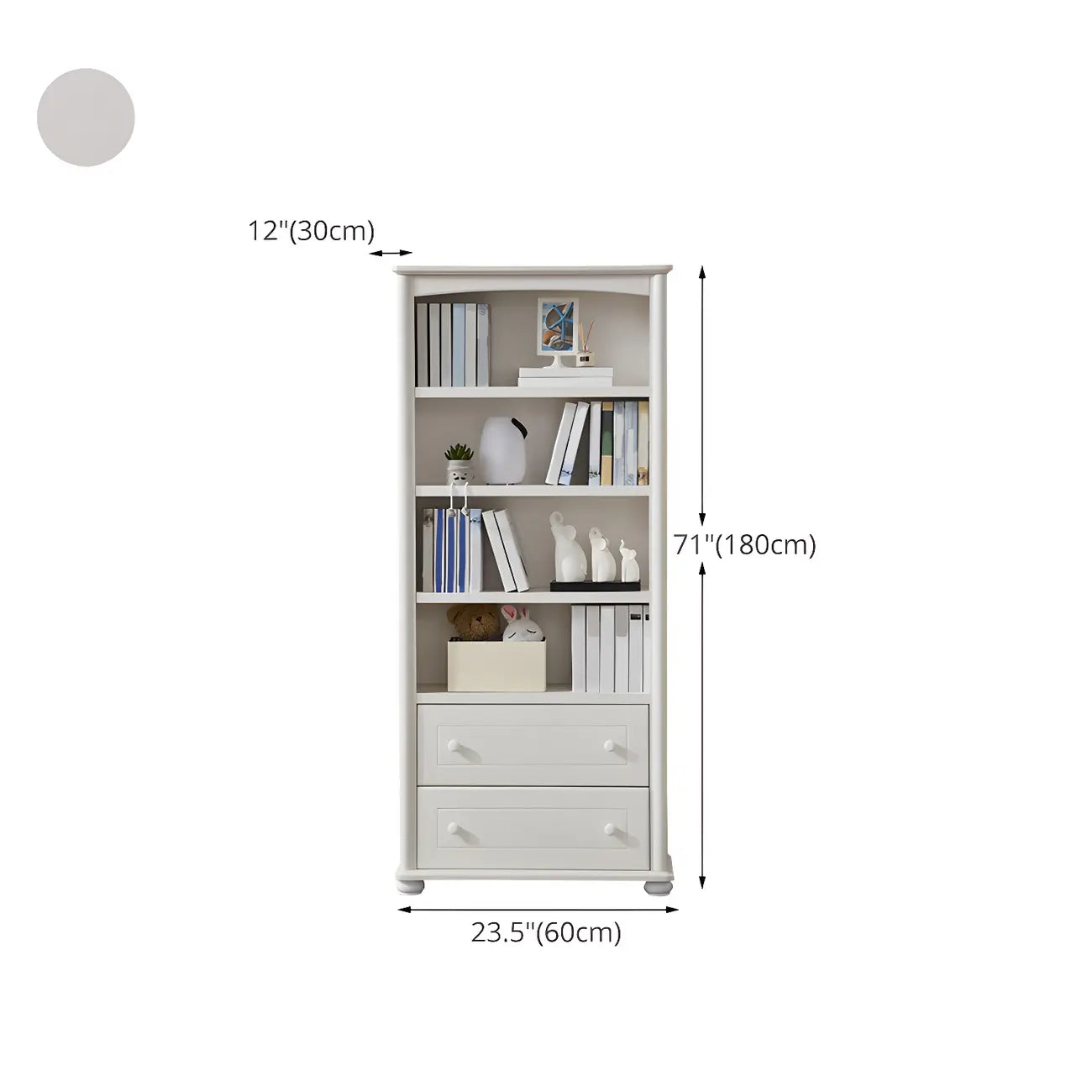 Modern White Wood Bookcase with Storage for Home Office