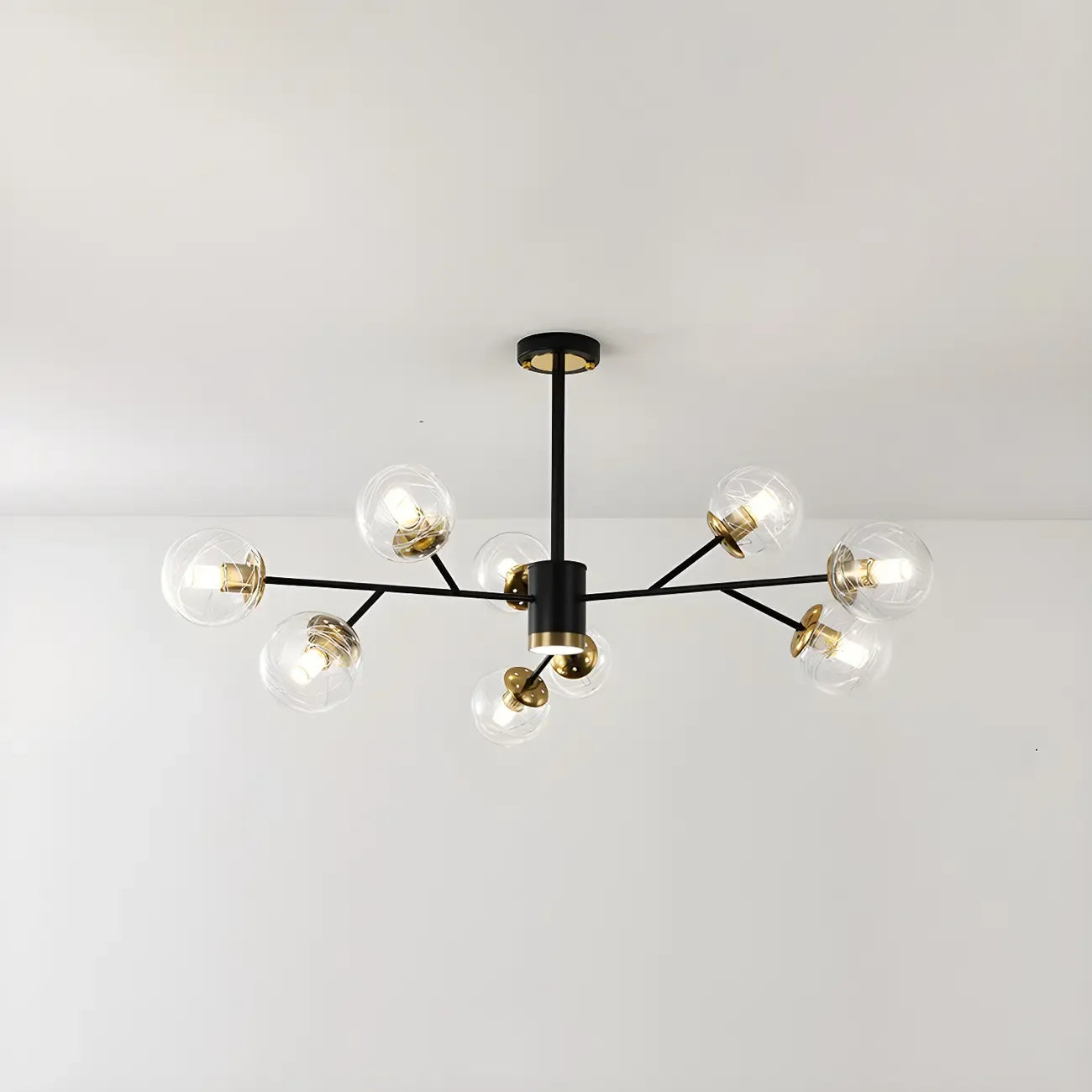 Mid-Century Modern Metal Clear Glass Sphere Sputnik Chandelier