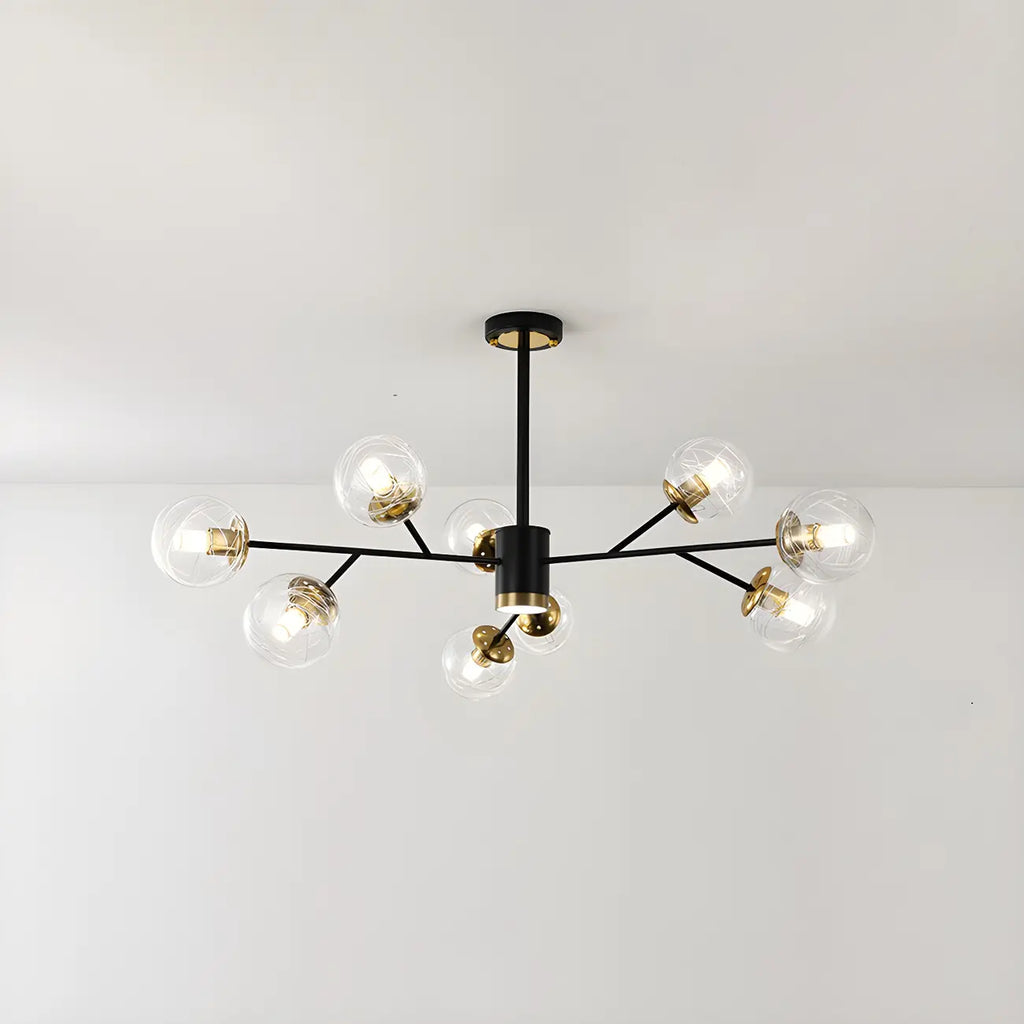 Mid-Century Modern Metal Clear Glass Sphere Sputnik Chandelier