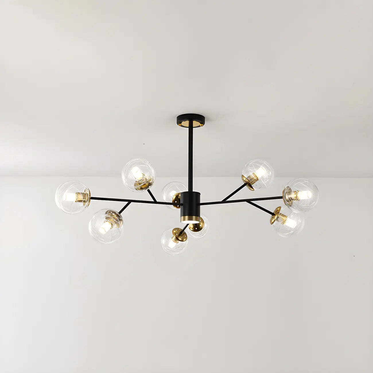 Mid-Century Modern Metal Clear Glass Sphere Sputnik Chandelier