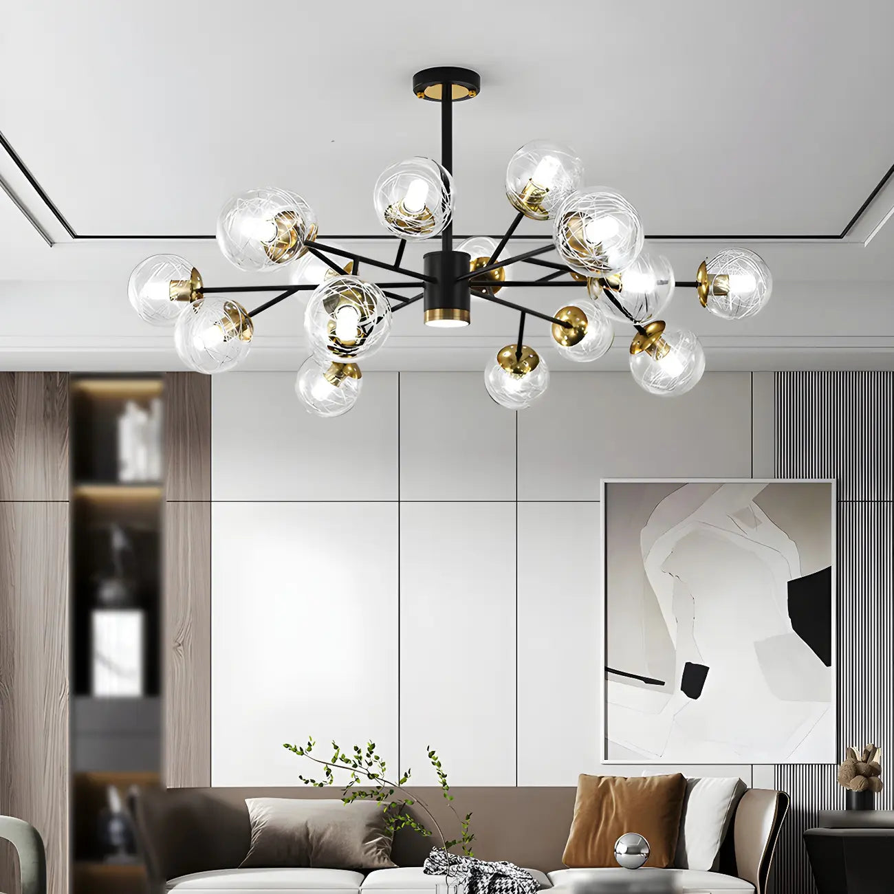 Mid-Century Modern Metal Clear Glass Sphere Sputnik Chandelier