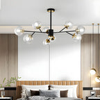 Mid-Century Modern Metal Clear Glass Sphere Sputnik Chandelier