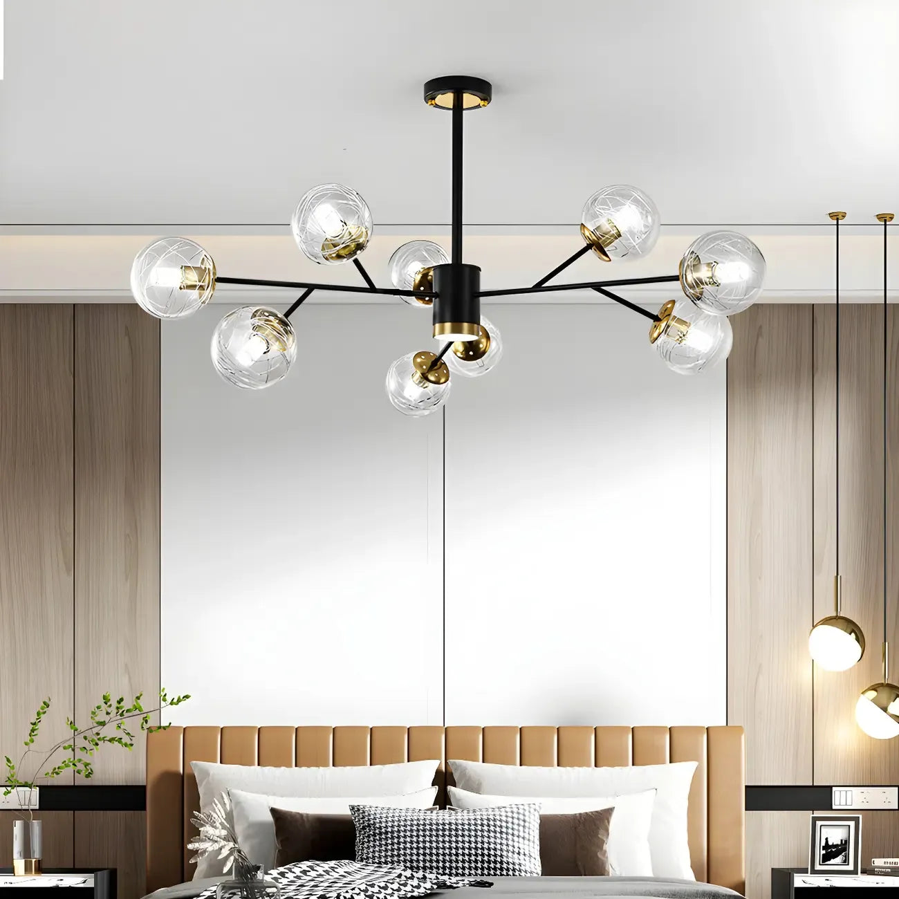 Mid-Century Modern Metal Clear Glass Sphere Sputnik Chandelier