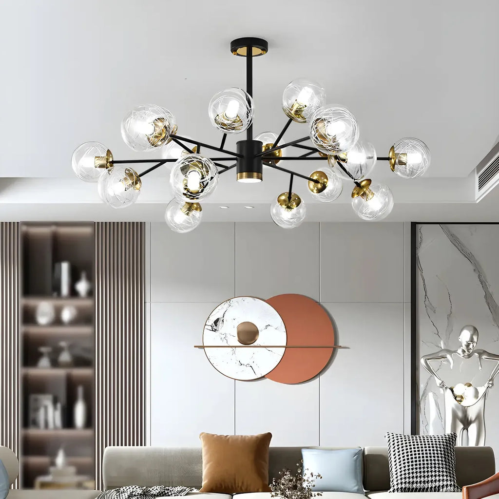 Mid-Century Modern Metal Clear Glass Sphere Sputnik Chandelier