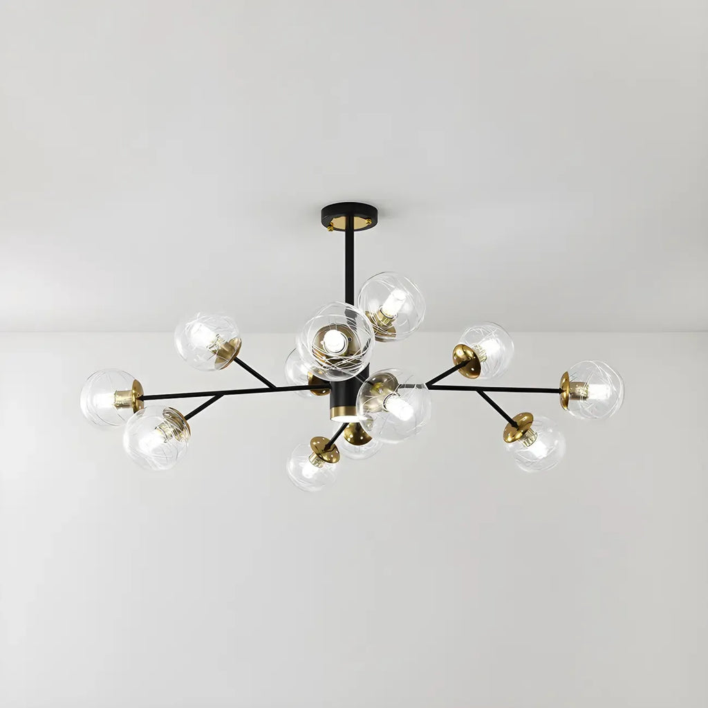 Mid-Century Modern Metal Clear Glass Sphere Sputnik Chandelier