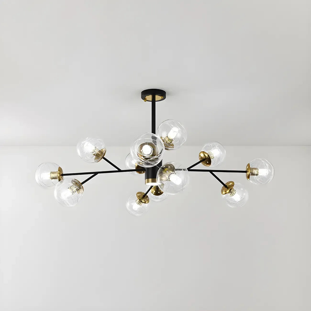 Mid-Century Modern Metal Clear Glass Sphere Sputnik Chandelier