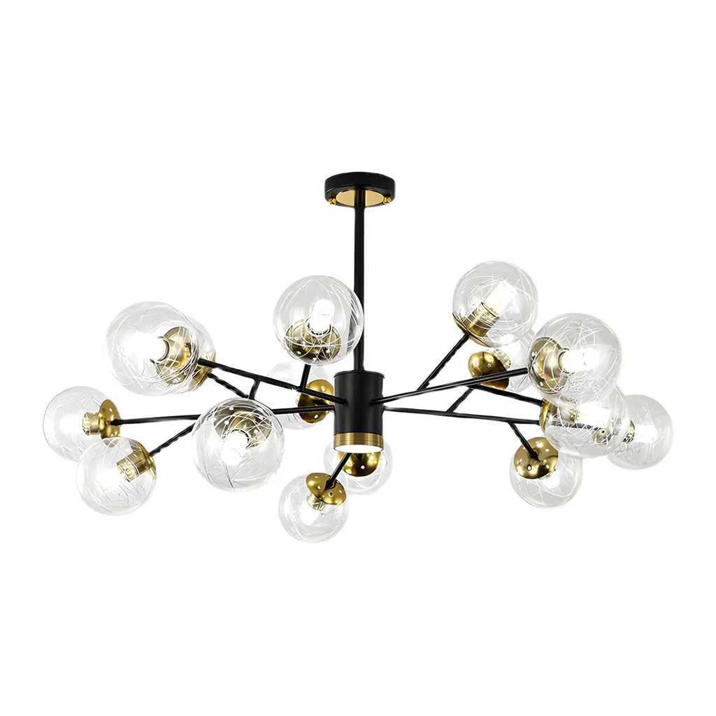 Mid-Century Modern Metal Clear Glass Sphere Sputnik Chandelier