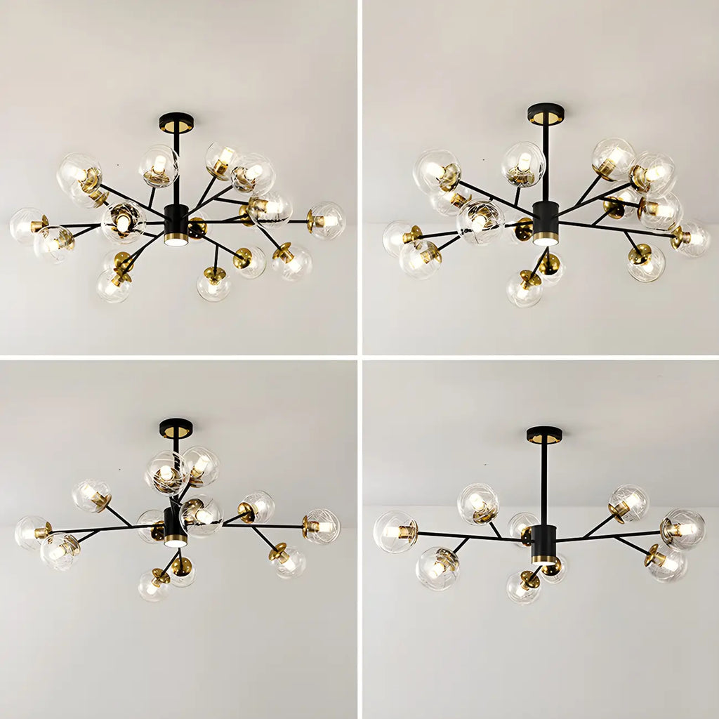 Mid-Century Modern Metal Clear Glass Sphere Sputnik Chandelier