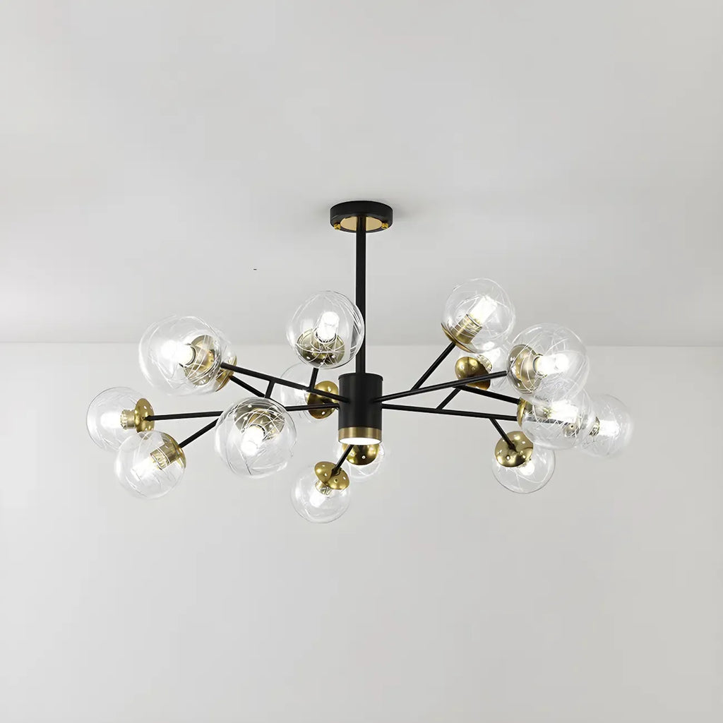 Mid-Century Modern Metal Clear Glass Sphere Sputnik Chandelier