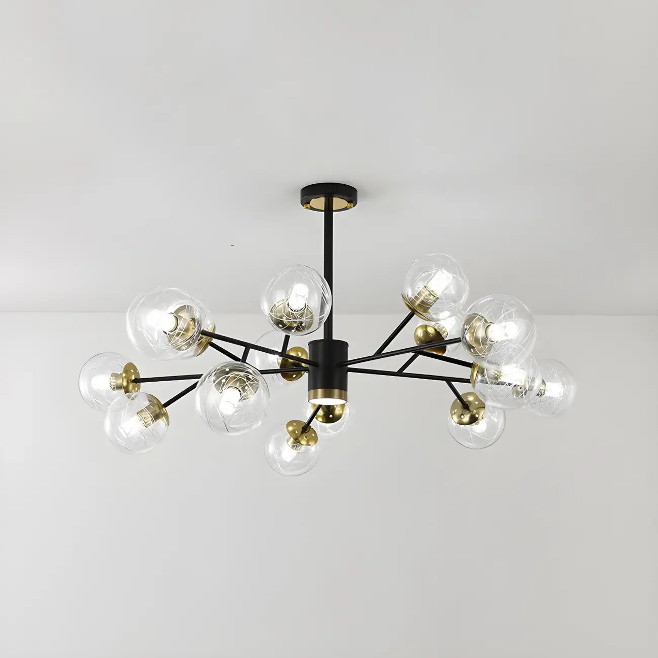 Mid-Century Modern Metal Clear Glass Sphere Sputnik Chandelier