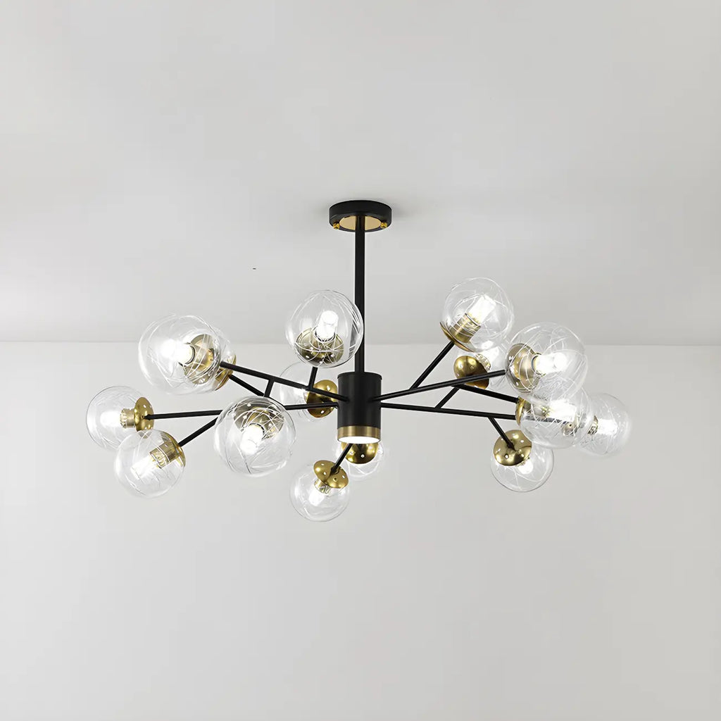 Mid-Century Modern Metal Clear Glass Sphere Sputnik Chandelier