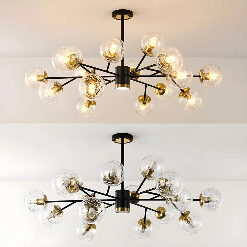 Mid-Century Modern Metal Clear Glass Sphere Sputnik Chandelier