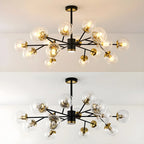 Mid-Century Modern Metal Clear Glass Sphere Sputnik Chandelier