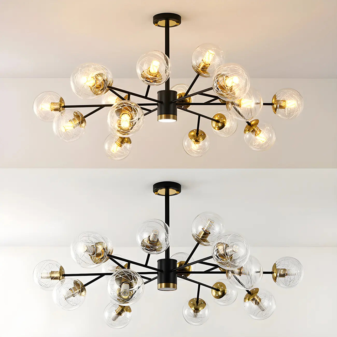 Mid-Century Modern Metal Clear Glass Sphere Sputnik Chandelier