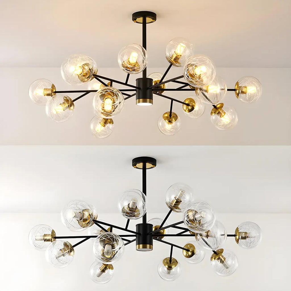 Mid-Century Modern Metal Clear Glass Sphere Sputnik Chandelier