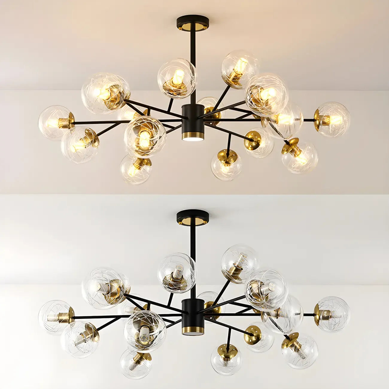 Mid-Century Modern Metal Clear Glass Sphere Sputnik Chandelier