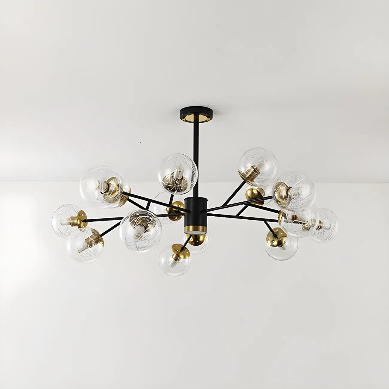 Mid-Century Modern Metal Clear Glass Sphere Sputnik Chandelier