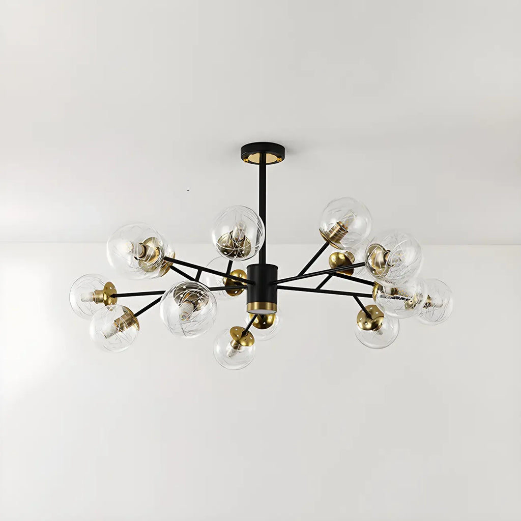 Mid-Century Modern Metal Clear Glass Sphere Sputnik Chandelier