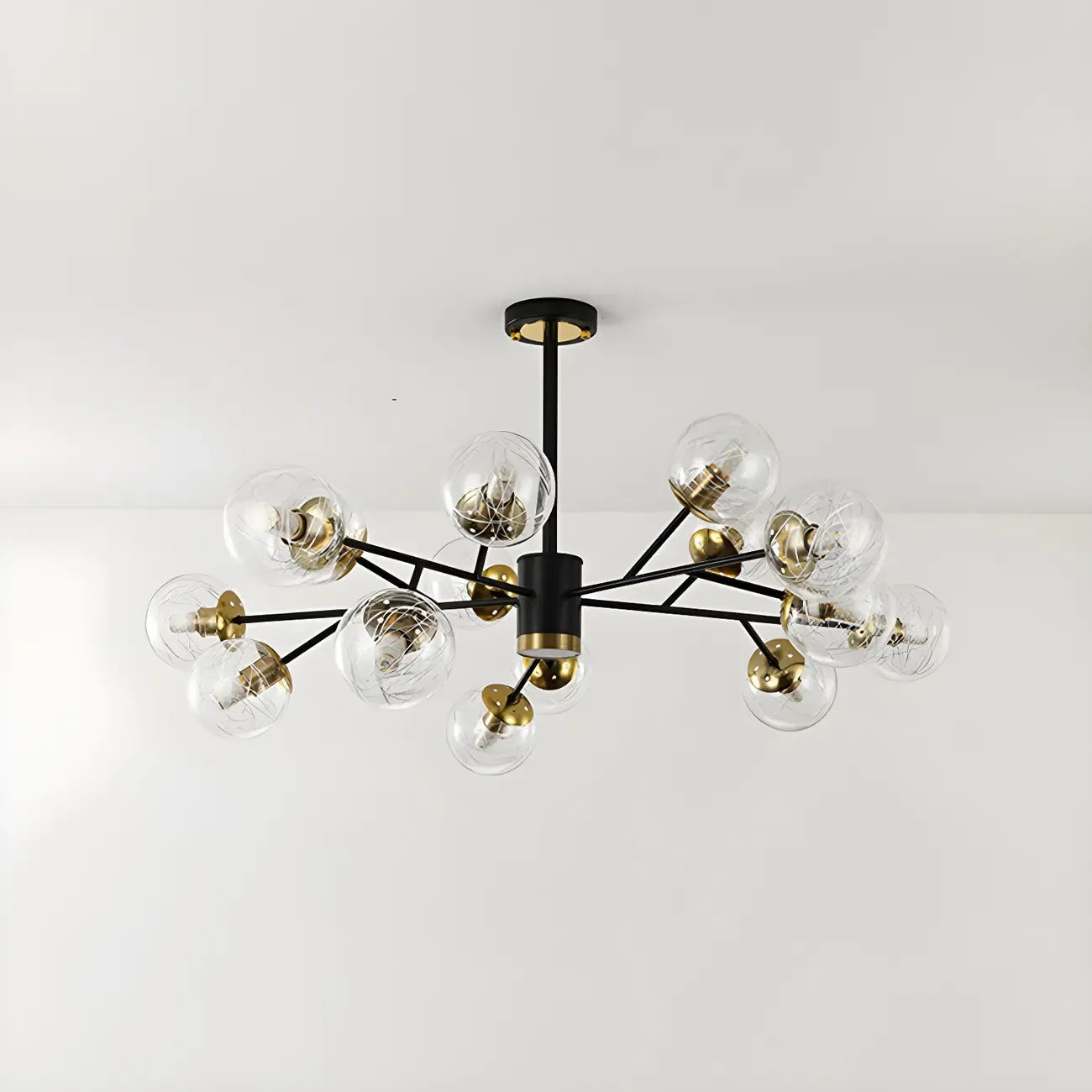 Mid-Century Modern Metal Clear Glass Sphere Sputnik Chandelier