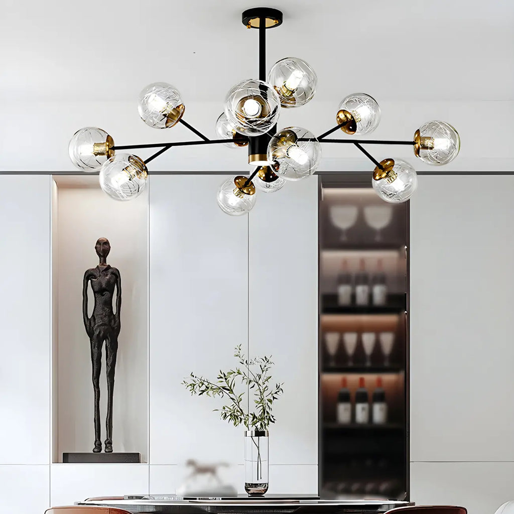 Mid-Century Modern Metal Clear Glass Sphere Sputnik Chandelier