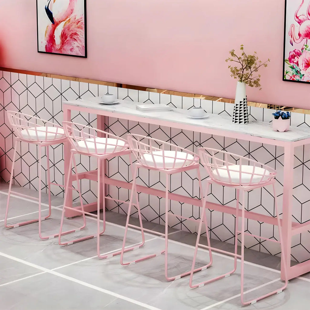 Glam Pink Rectangle Marble Long Bar Table