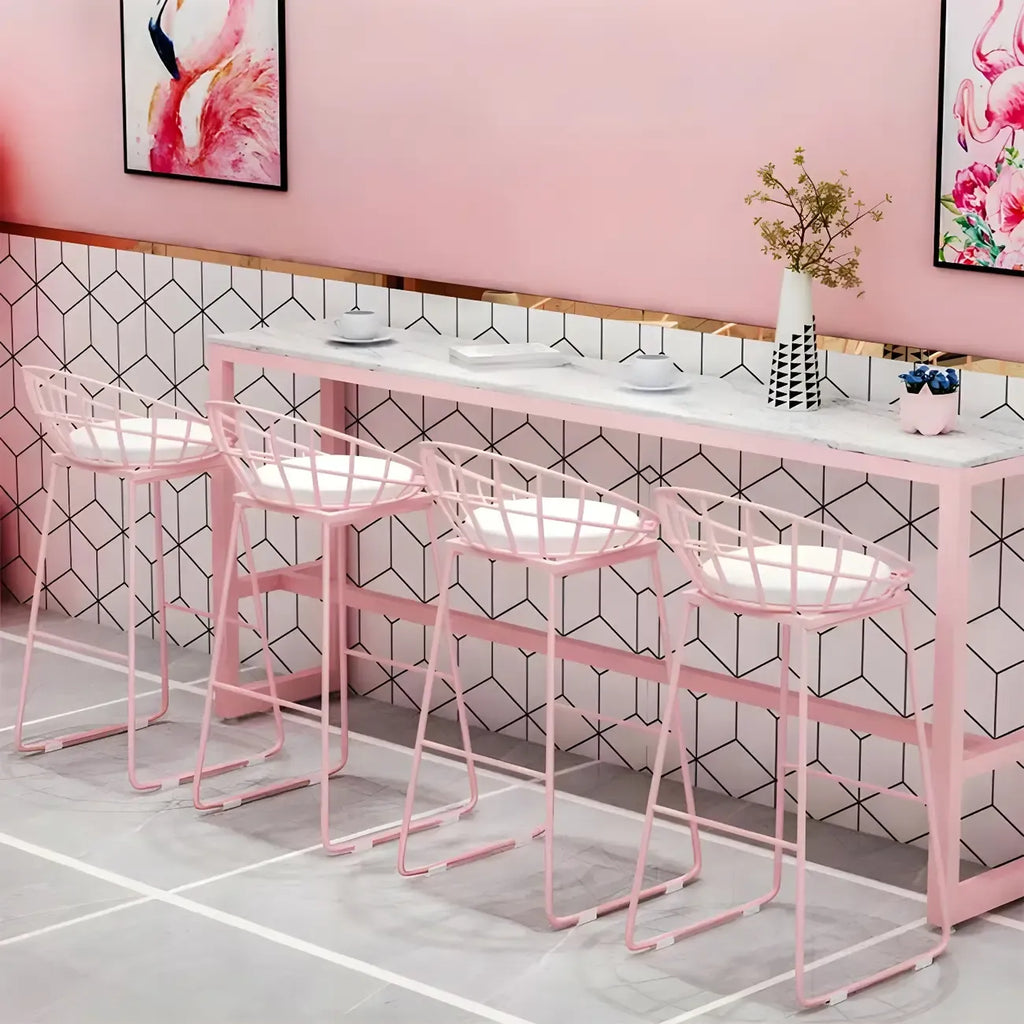 Glam Pink Rectangle Marble Long Bar Table
