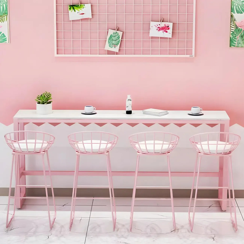 Glam Pink Rectangle Marble Long Bar Table