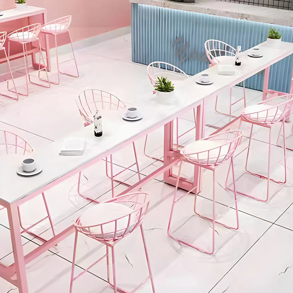 Glam Pink Rectangle Marble Long Bar Table