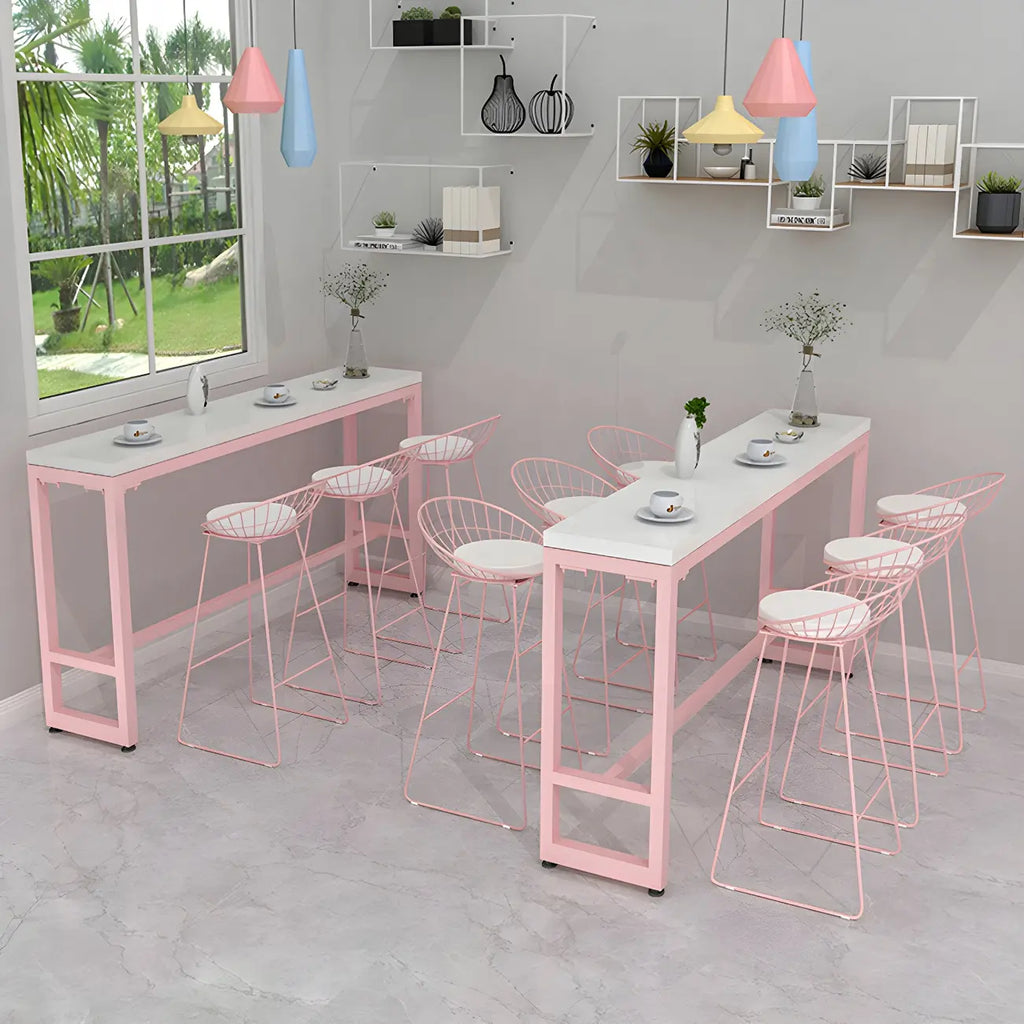 Glam Pink Rectangle Marble Long Bar Table