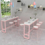 Glam Pink Rectangle Marble Long Bar Table
