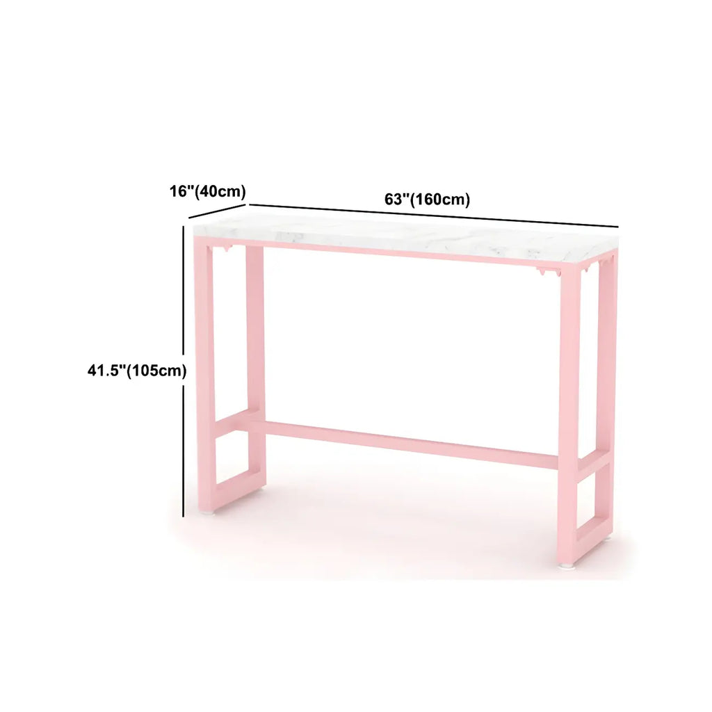 Glam Pink Rectangle Marble Long Bar Table