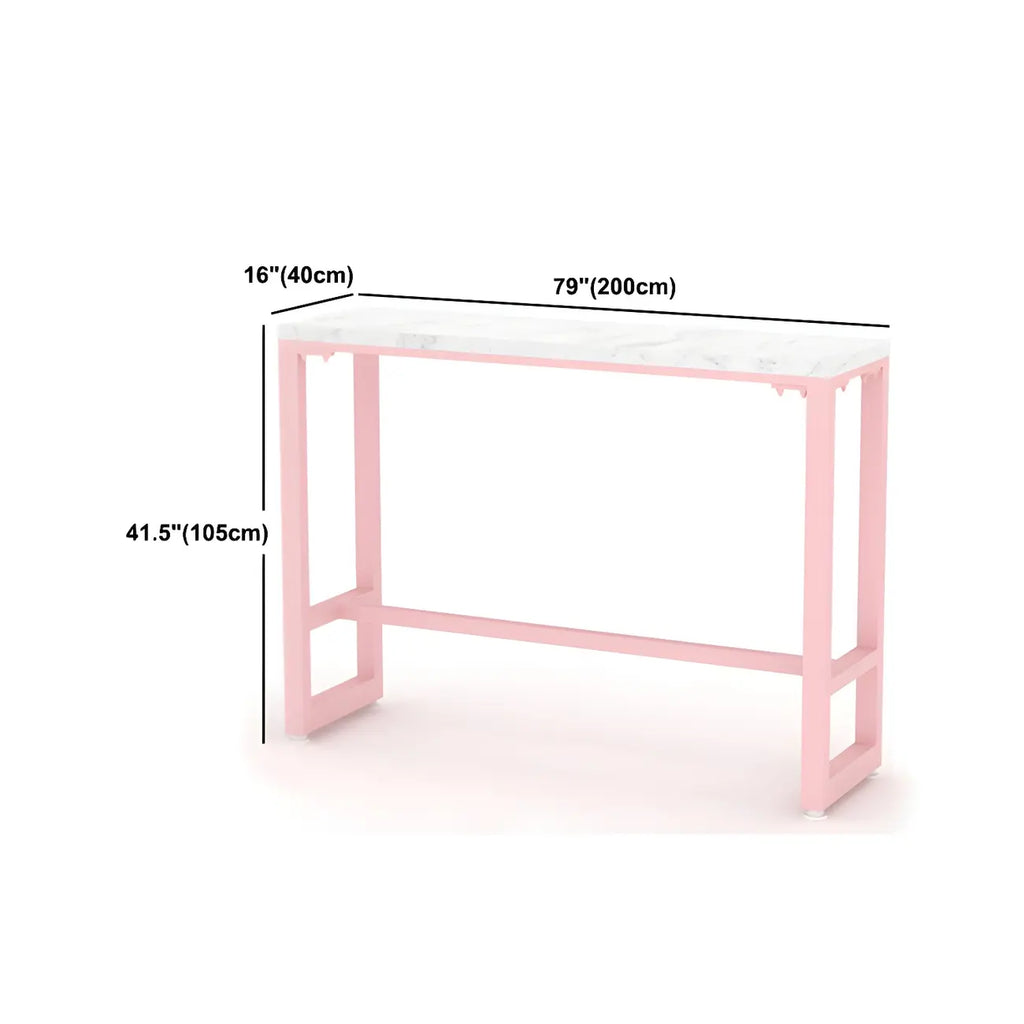 Glam Pink Rectangle Marble Long Bar Table