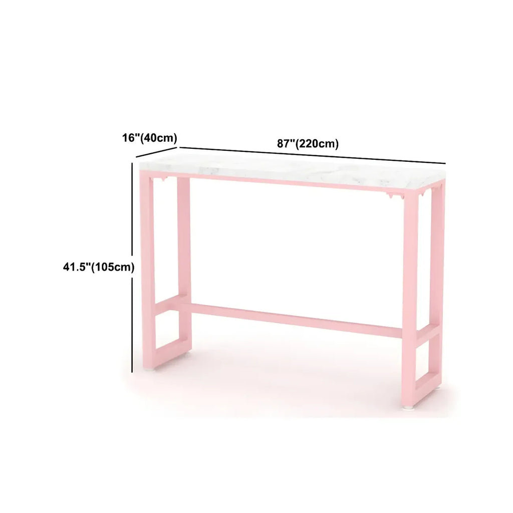 Glam Pink Rectangle Marble Long Bar Table