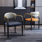 Curved Metal Legs Faux Leather Armrest Dining Chair
