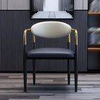 Curved Metal Legs Faux Leather Armrest Dining Chair