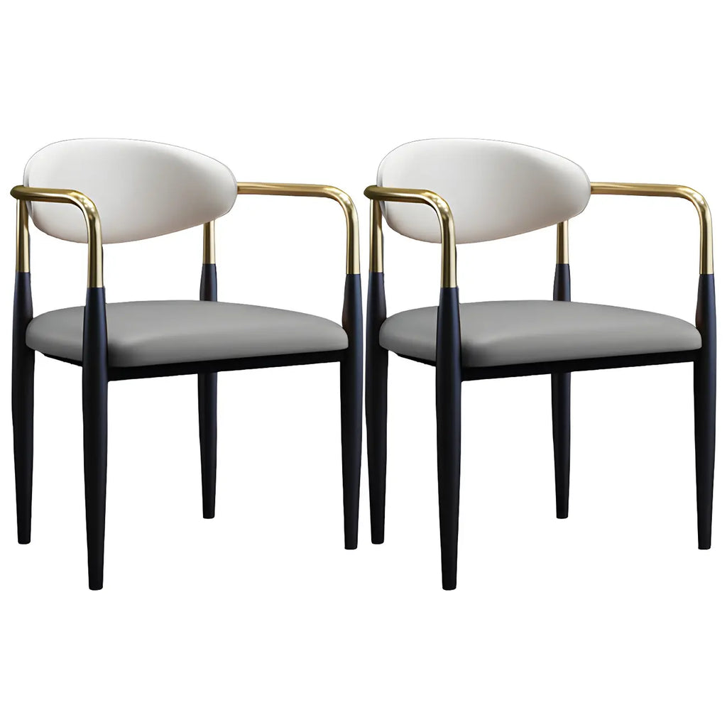 Curved Metal Legs Faux Leather Armrest Dining Chair