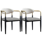 Curved Metal Legs Faux Leather Armrest Dining Chair