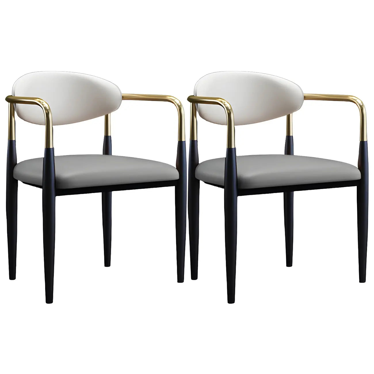 Curved Metal Legs Faux Leather Armrest Dining Chair