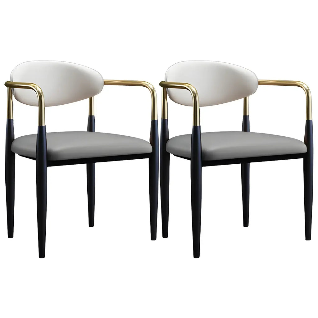 Curved Metal Legs Faux Leather Armrest Dining Chair