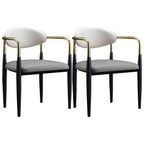 Curved Metal Legs Faux Leather Armrest Dining Chair