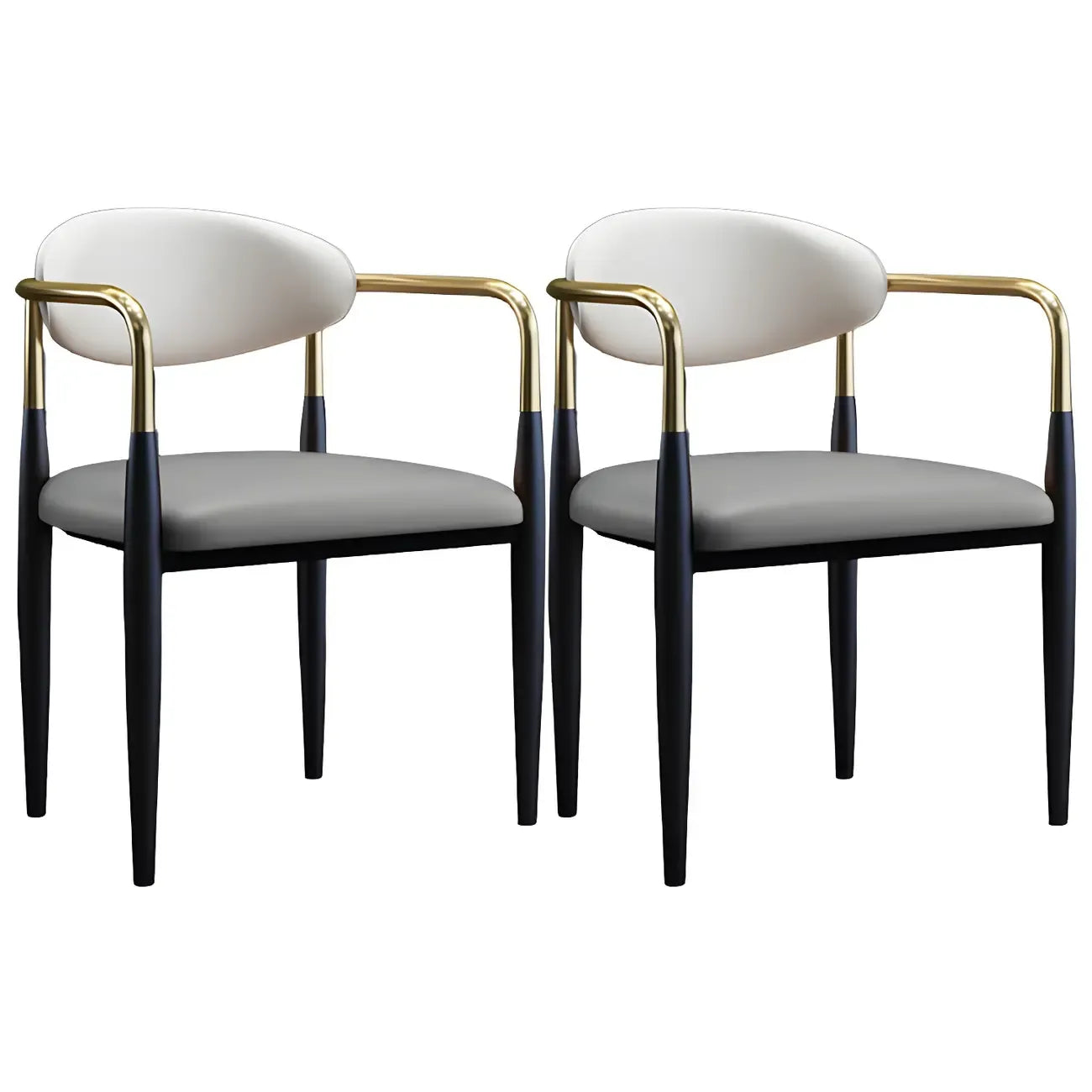 Curved Metal Legs Faux Leather Armrest Dining Chair