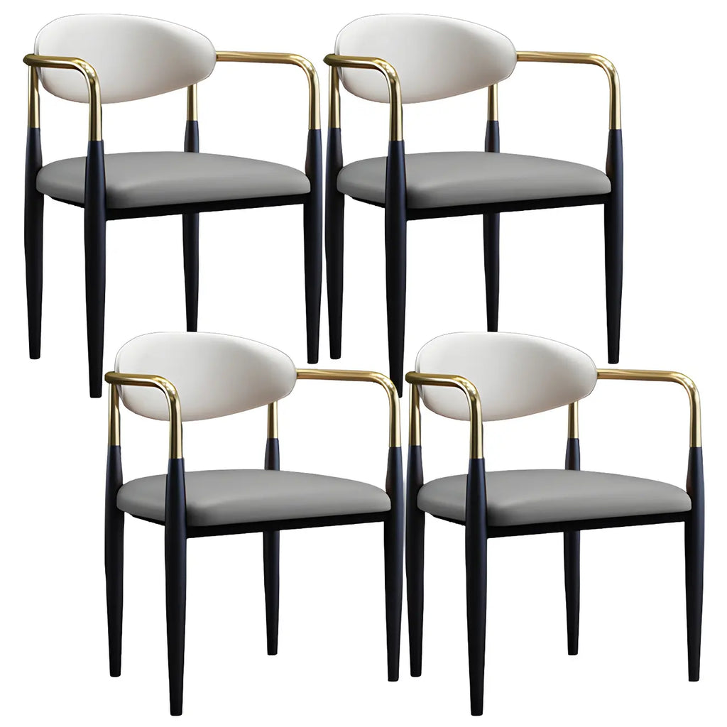 Curved Metal Legs Faux Leather Armrest Dining Chair