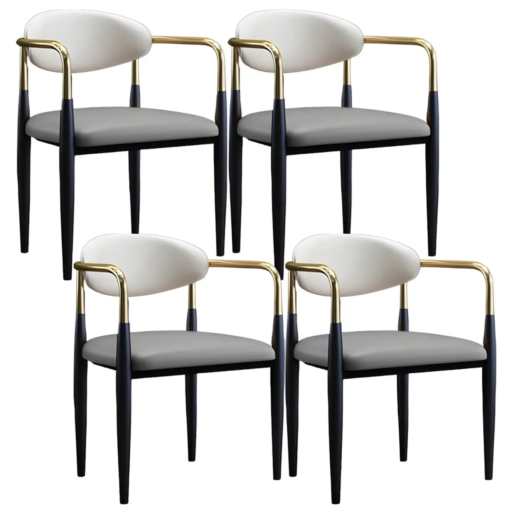 Curved Metal Legs Faux Leather Armrest Dining Chair