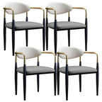 Curved Metal Legs Faux Leather Armrest Dining Chair